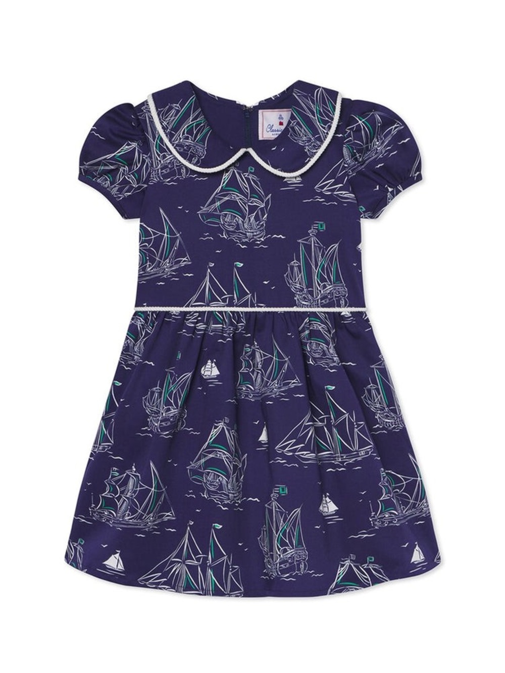 Classic Prep Girls Sailboat Dress 3T Navy Nautical Peter Pan Collar Cotton